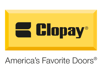 A yellow and black logo for clopay.