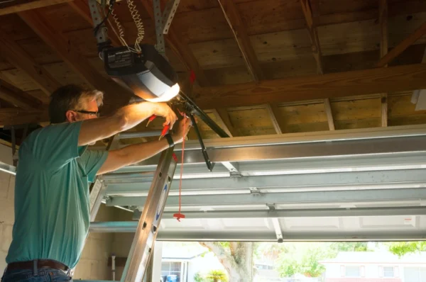 A man working on the ceiling of his garage.